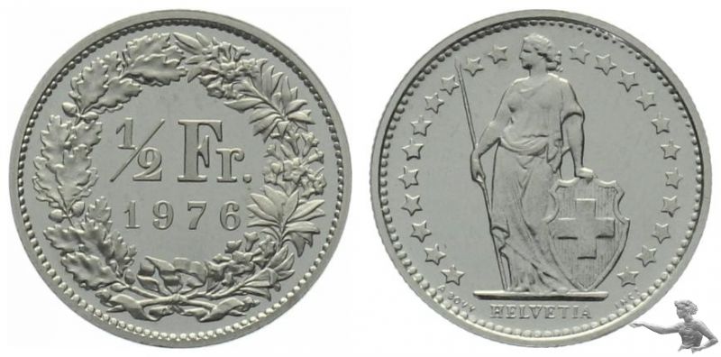 1/2 Franken 1976 | Prachtstück aus Kursmünzensatz !!!